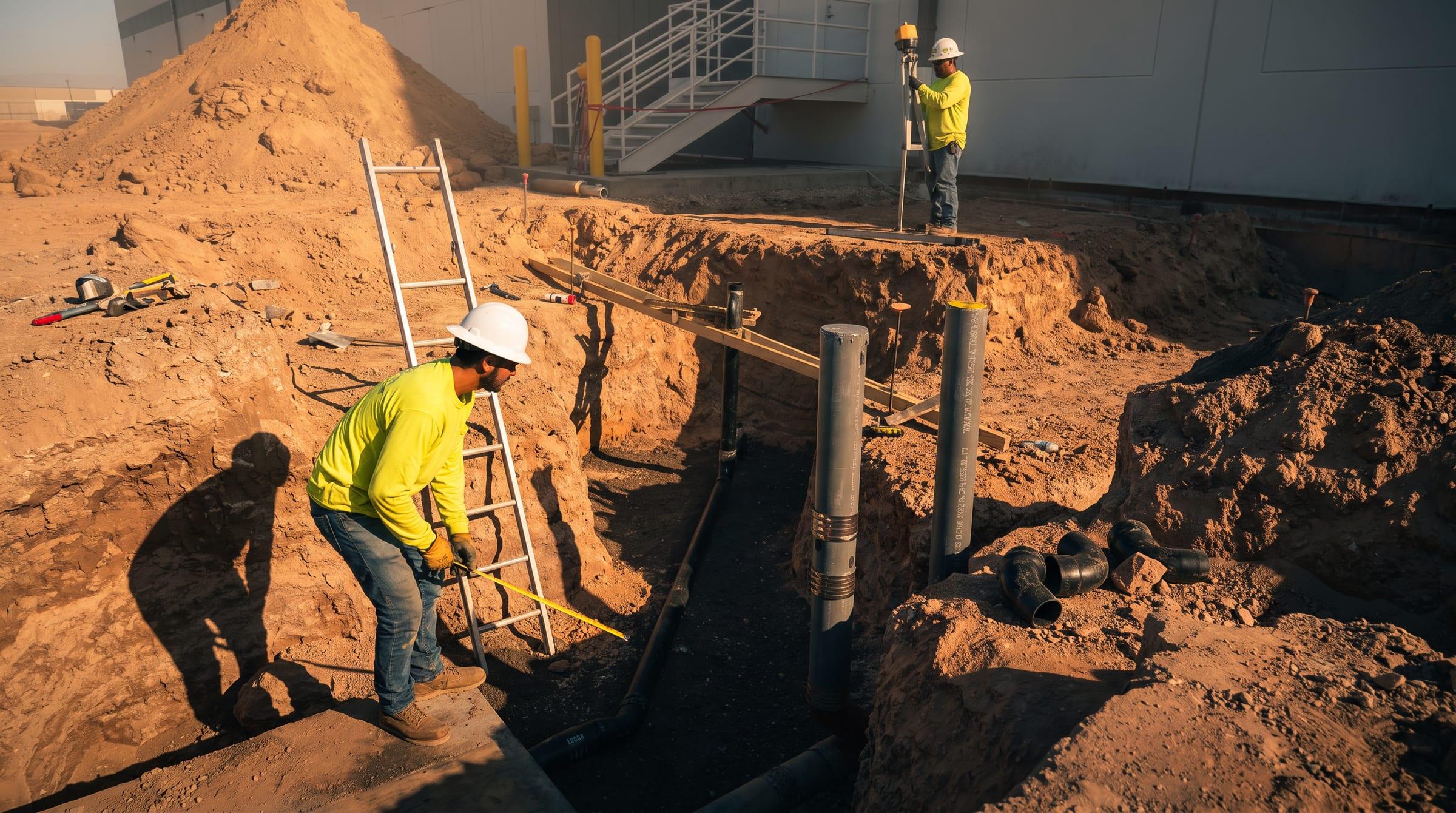Mehall crew laying process piping in an excavation