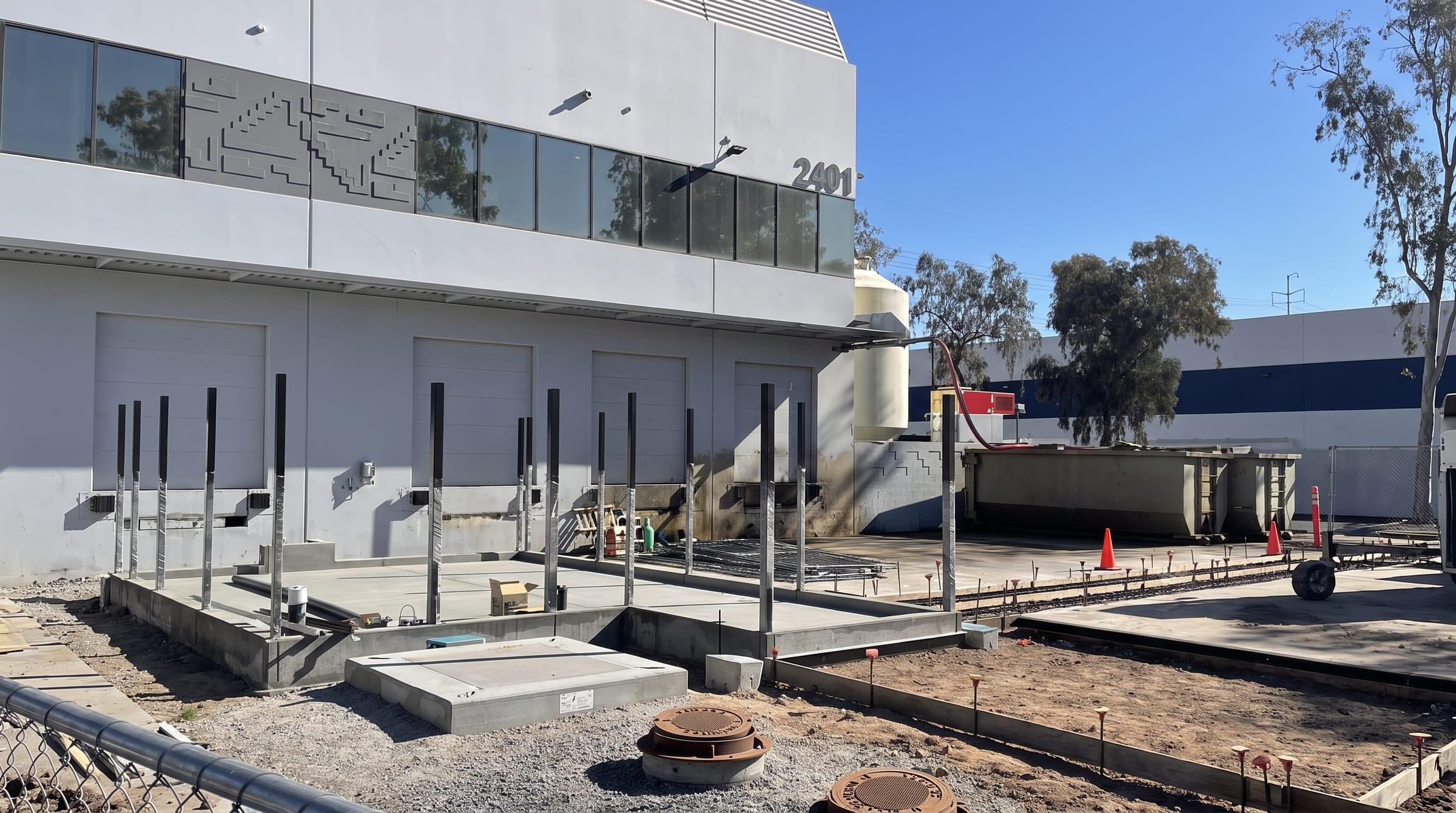Concrete pad formwork at an industrial building